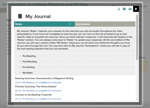 An image shows a screen shot of the My Journal page.